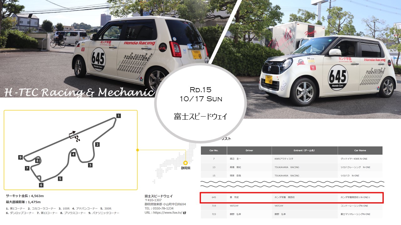 【H-TEC R&M同好会】N-ONE OWNER‘S CUP Rd.15に出走します！